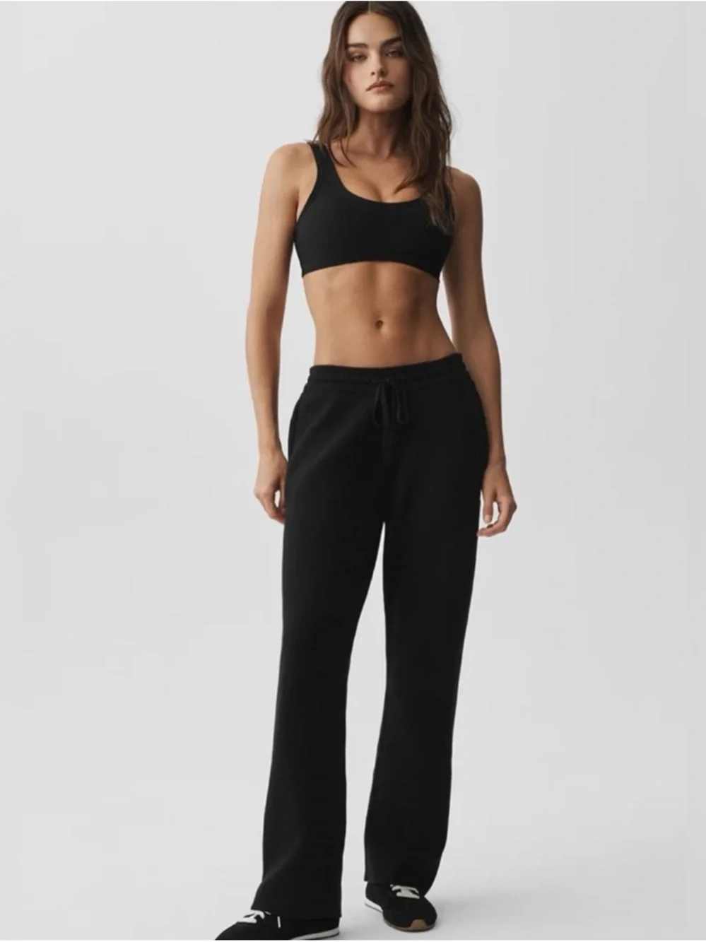 ALO Yoga | Black Ribbed Waffle Straight Leg Lounge Sweatpants ~ Small